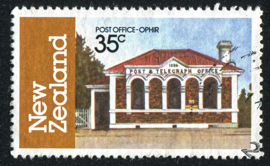 1982 stamp shows Post Office, Ophir, New Zealand