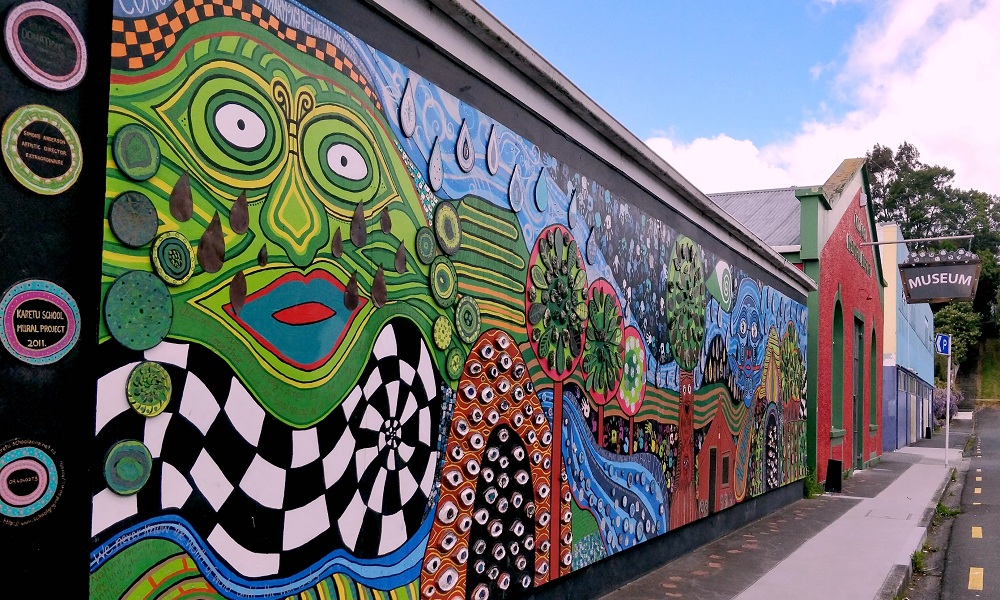 Kawakawa mural, public street art, New Zealand