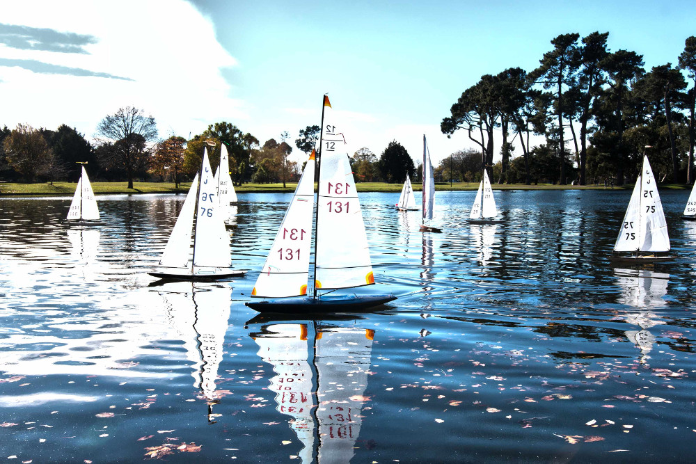 Little Hagley Park watch Saturday competitive yacht racing, Christchurch, New Zealand