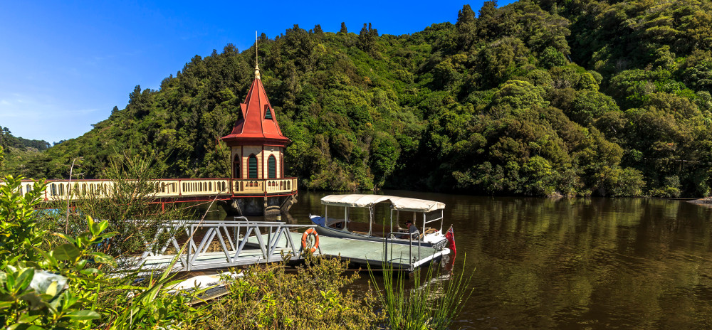 Lower dam at Zealandia, formerly known as the Karori Wildlife Sanctuary in Wellington, New Zealand
