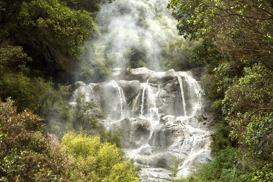 Naturally hot steaming waterfall near Rotorua, North Island, New Zealand