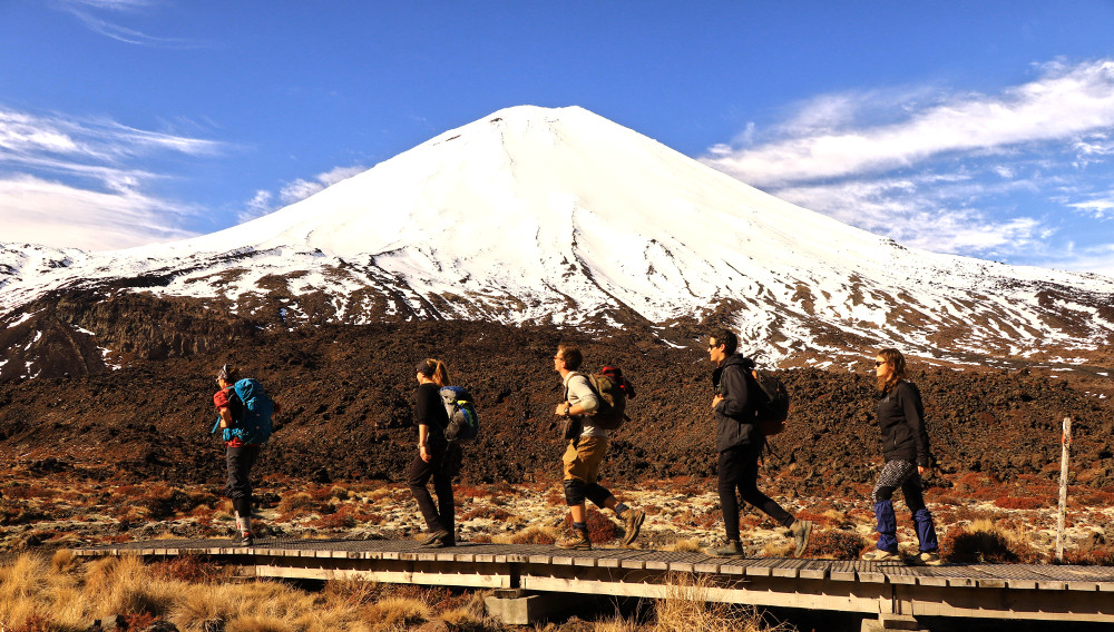 Tongariro crossing in winter, mount Ngauruhoe, the great walk