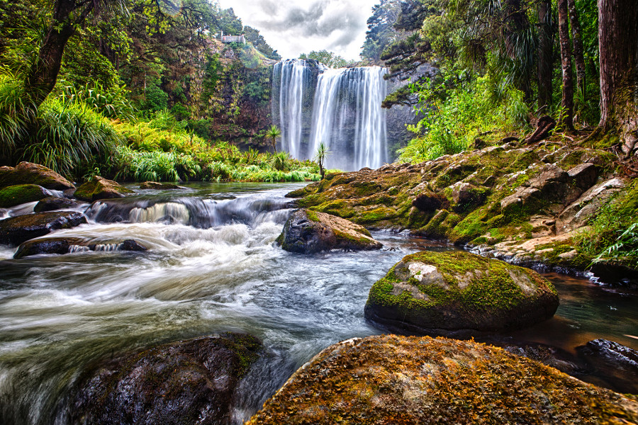 Waterfalls in the bush, river and stones, Whangarei waterfalls, New Zealand