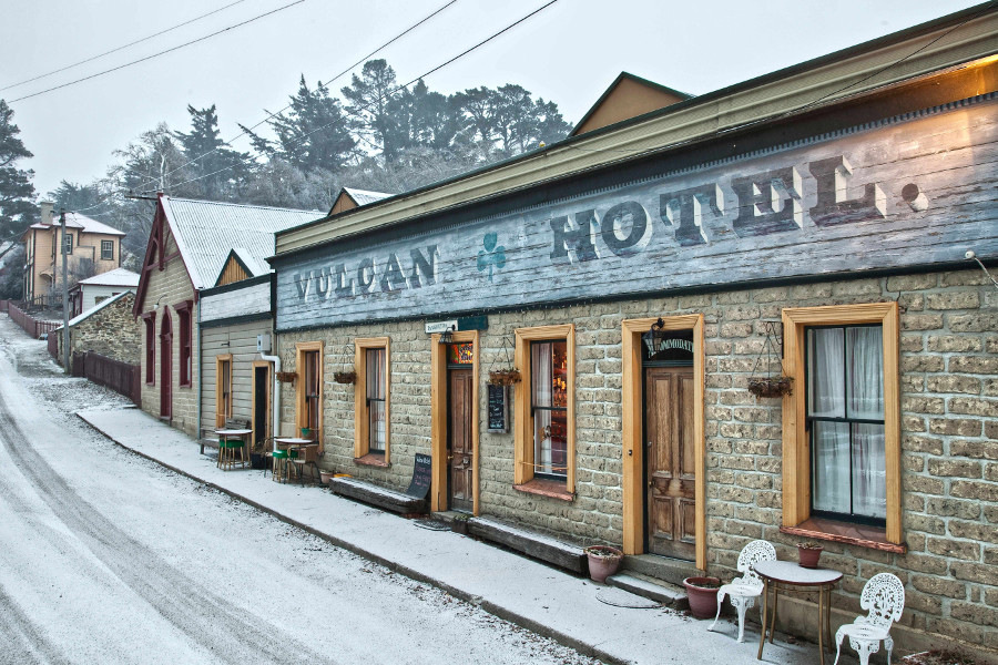 Winter snow St Bathans Vulcan Hotel Otago, New Zealand