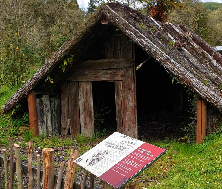 Buried village exacavted whare (Maori dwelling house), Rotorua, New Zealand
