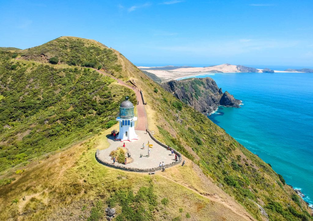 Cape Reinga Lighthouse at Cape Reinga, the northernmost point of the North Island of New Zealand