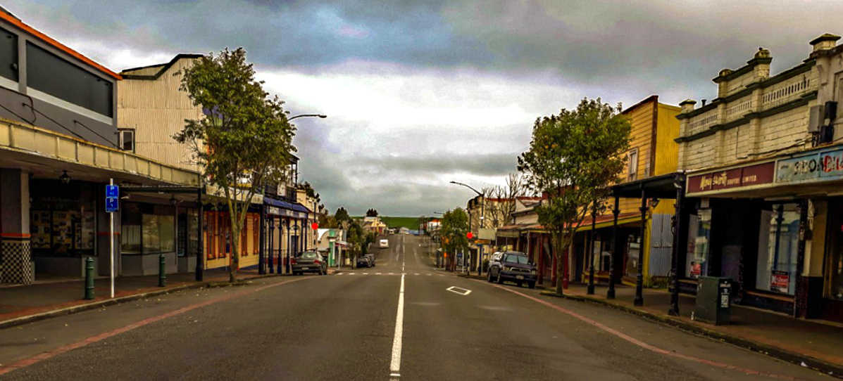 Eltham, Bridge St, main street of small town in Taranaki, New Zealand