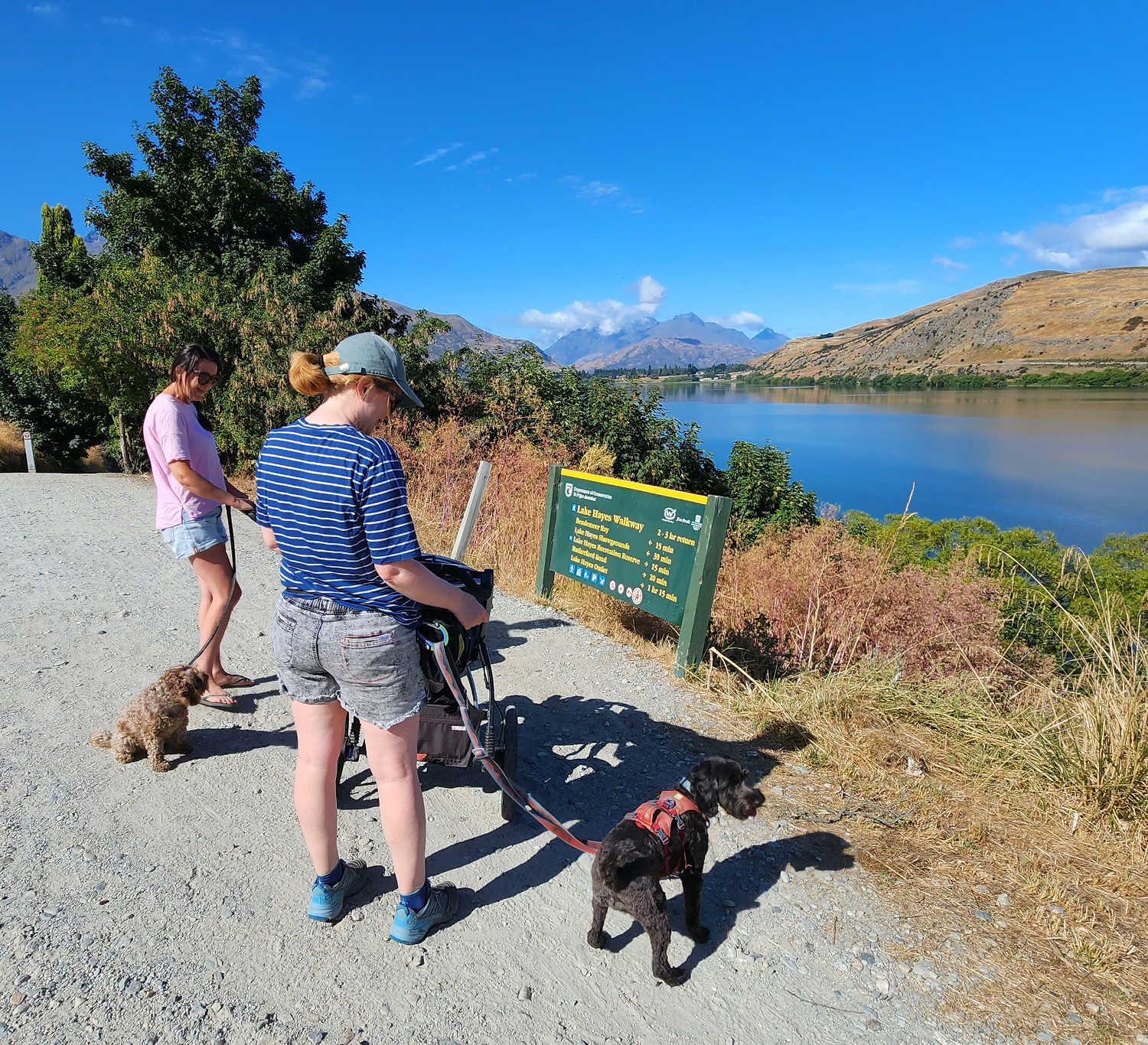 Lake Hayes signage description walk distances, Arrowtown, South Island, New Zealand