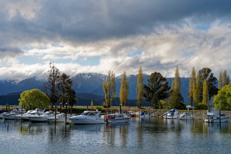 Lake Te Anau waterfront and marina. Te Anau, Southland, South Island, Aotearoa New Zealand