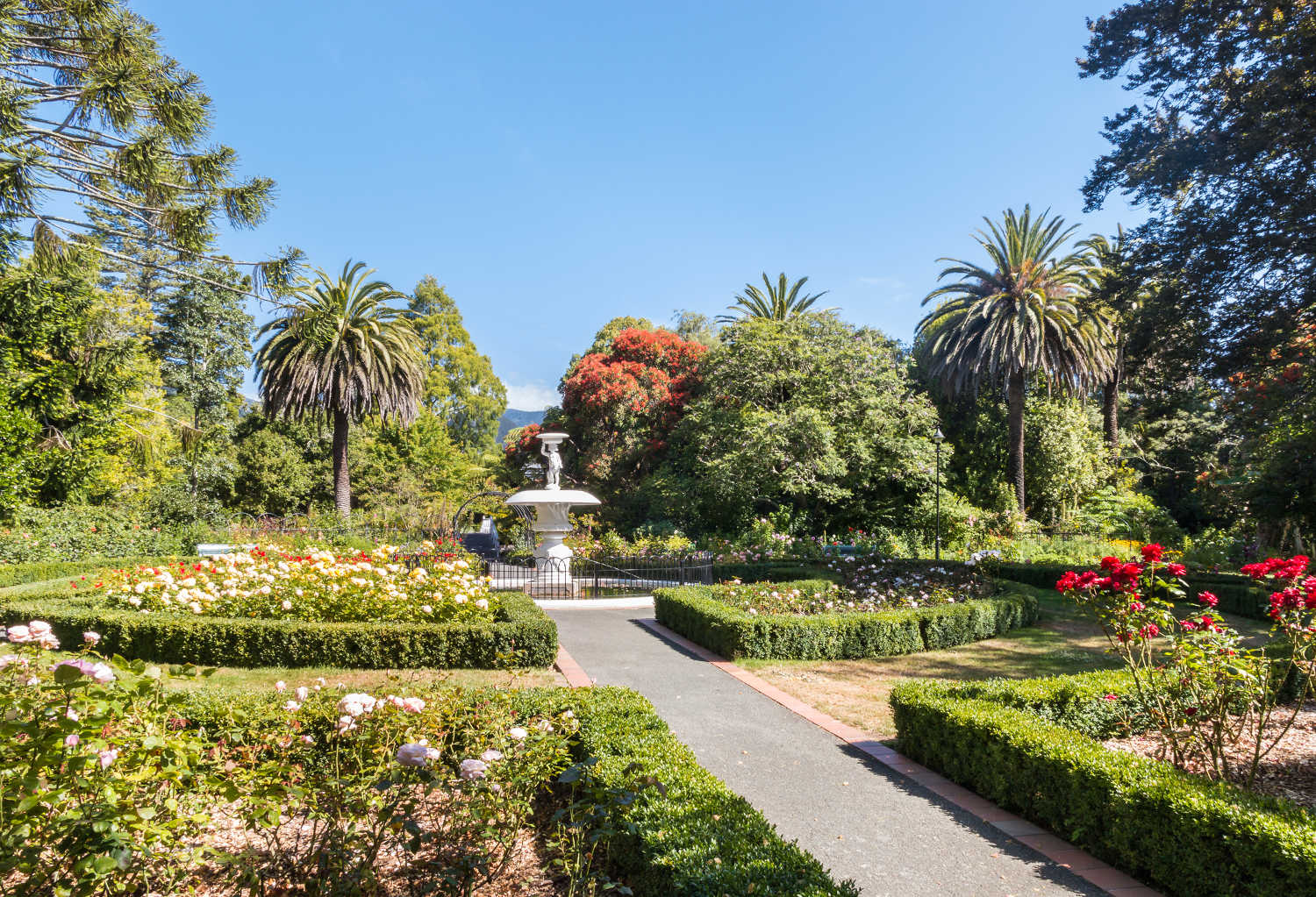 Queen`s Garden in Nelson, New Zealand with Victorian ornamental park and cupid fountain, New Zealand