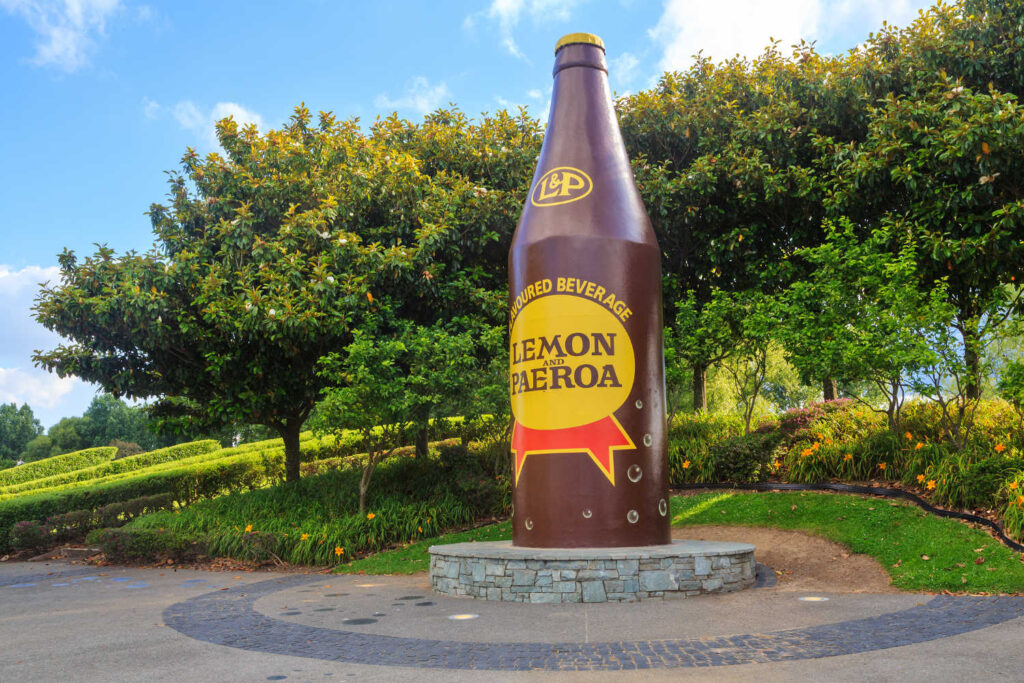 Sculpture of a giant Lemon & Paeroa bottle, Paeroa, New Zealand
