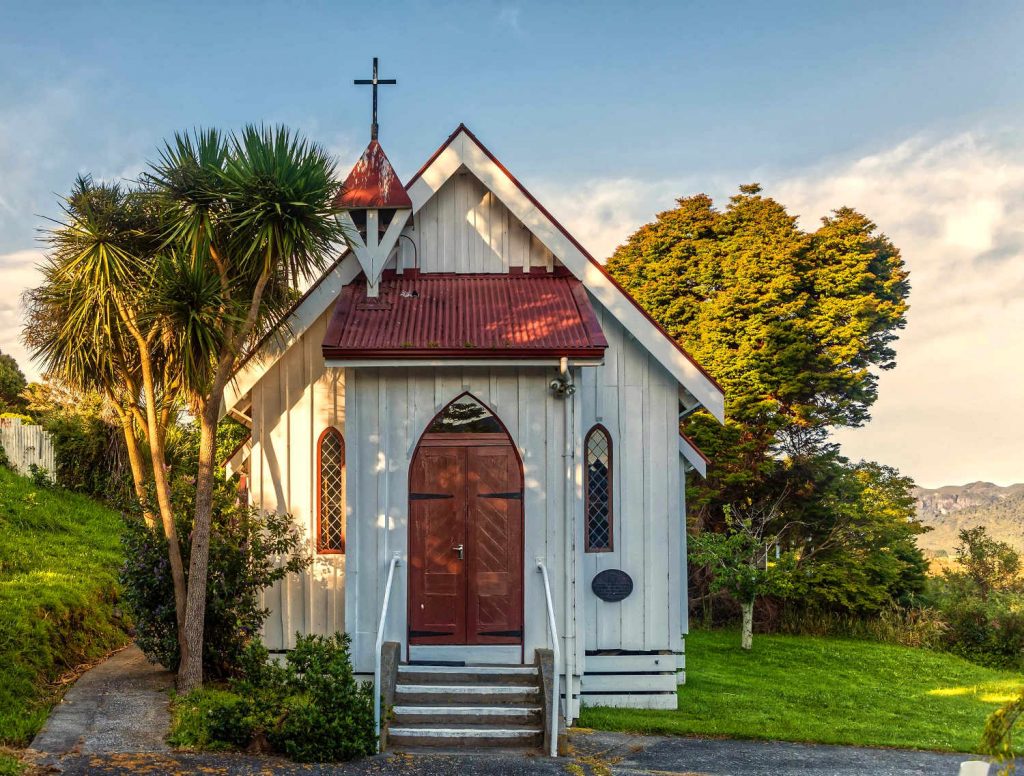 St Cuthbert’s Anglican Church, designed by Thomas Brunner and built in 1873. It is the oldest surviving building in Collingwood, New Zealand