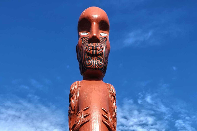 Te Puia ceremonial entrance ancestral figures, Rotorua, NZ