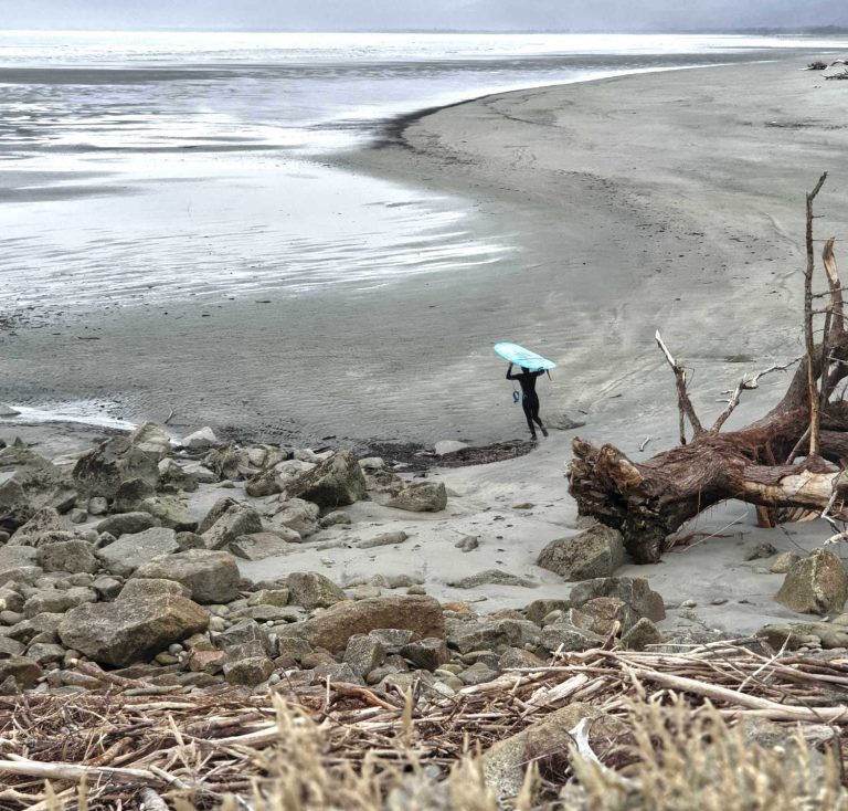 West Coast, South Island ocean beaches subject to massive storm surges that affect settlements such as Granity, New Zealand