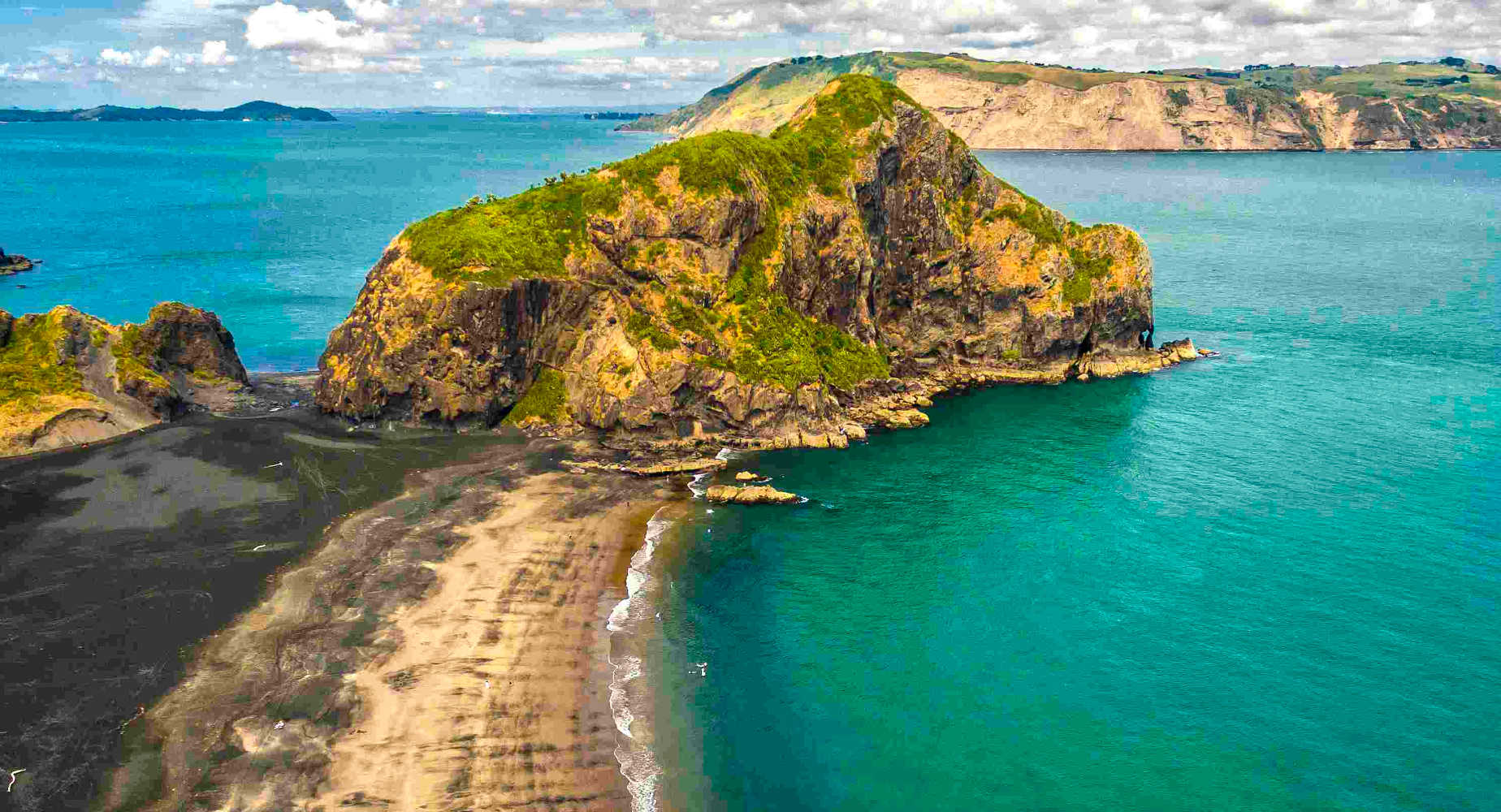 Aerial view of Whatipu Beach in West Auckland / New Zealand