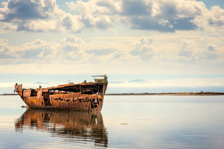 Rusting shipwreck Janie Seddon in the bay at Motueka, Nelson