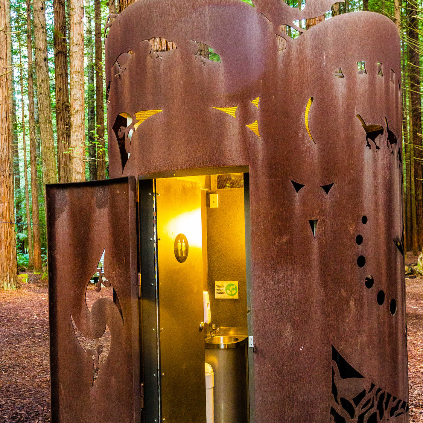Public toilet in Redwoods Forest - Rotorua, New Zealand