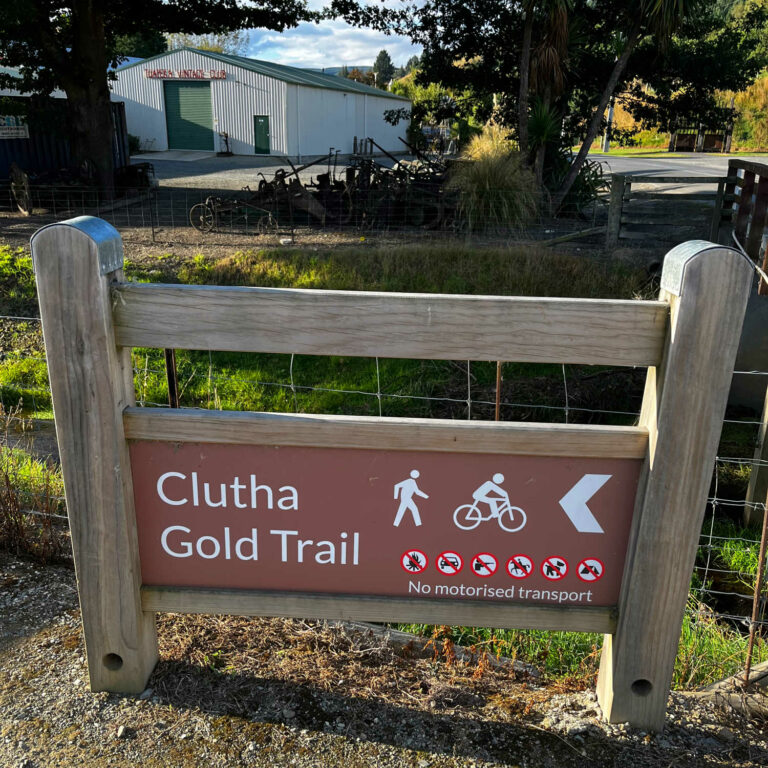 Clutha Gold Trail sign, Lawrence, Otago, New Zealand