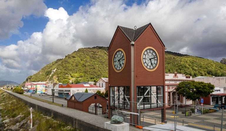 Greymouth Clock tower at Mawhera Quay, West Coast, Greymouth, New Zealand