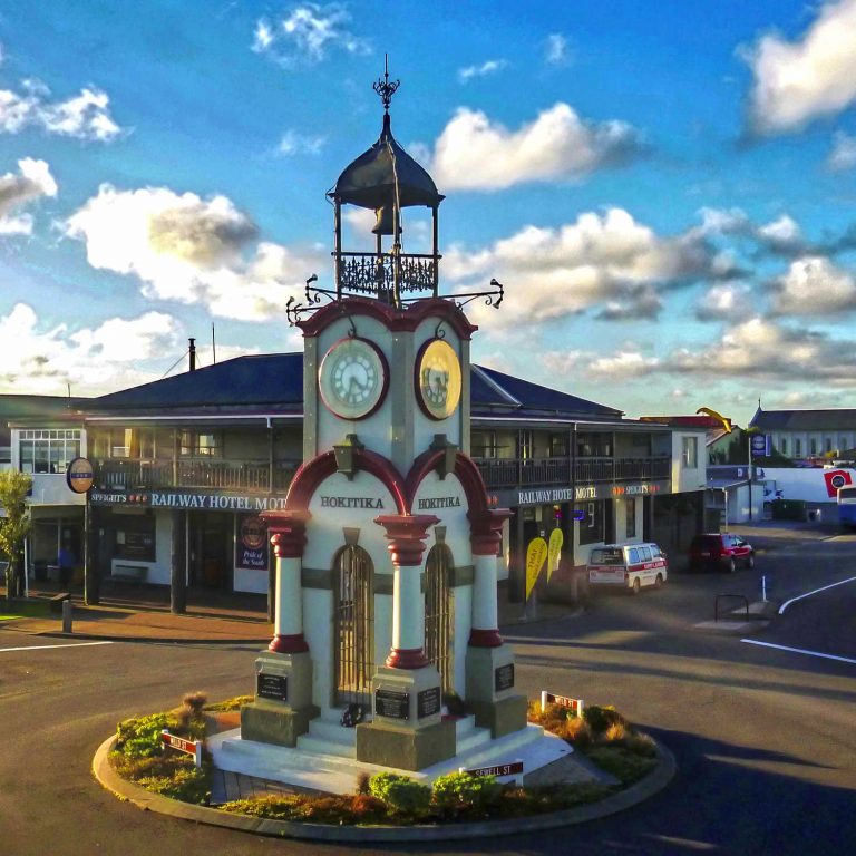 Hokitika's clock tower, West Coast, New Zealand