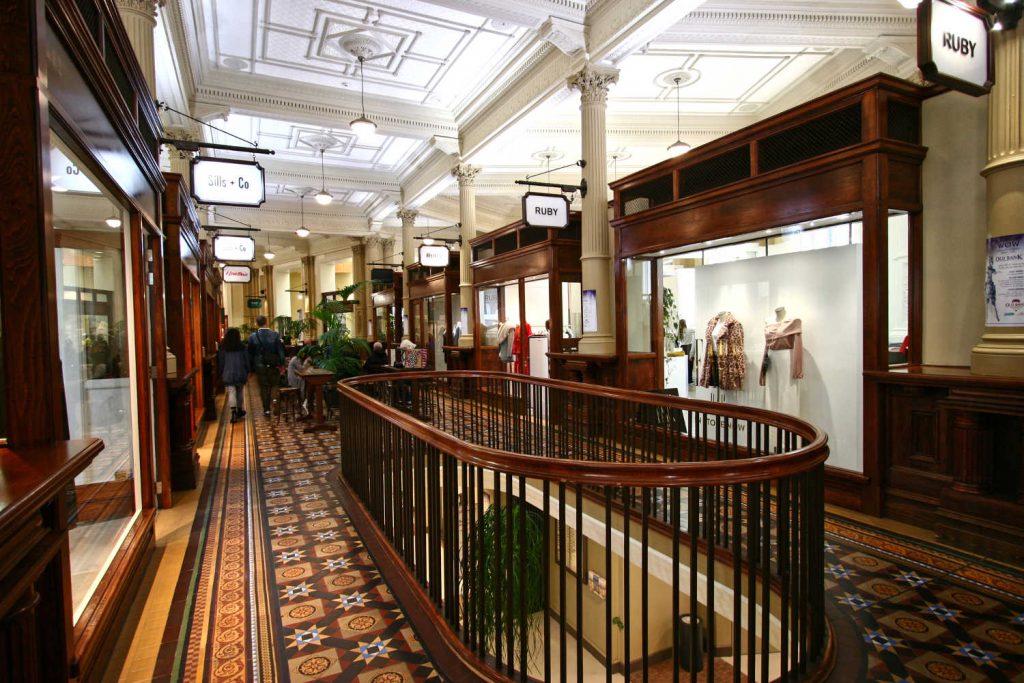 Old Bank Arcade Edwardian interior now an upmarket shopping centre, Wellington, New Zealand
