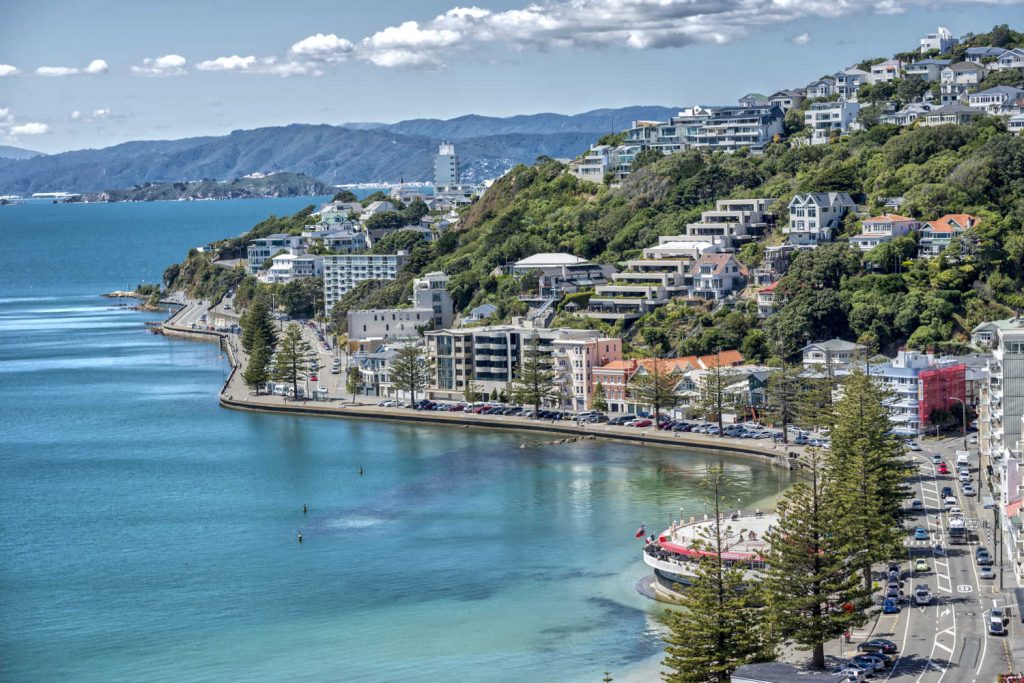 Wellington Harbour with Matiu Island in background, New Zealand