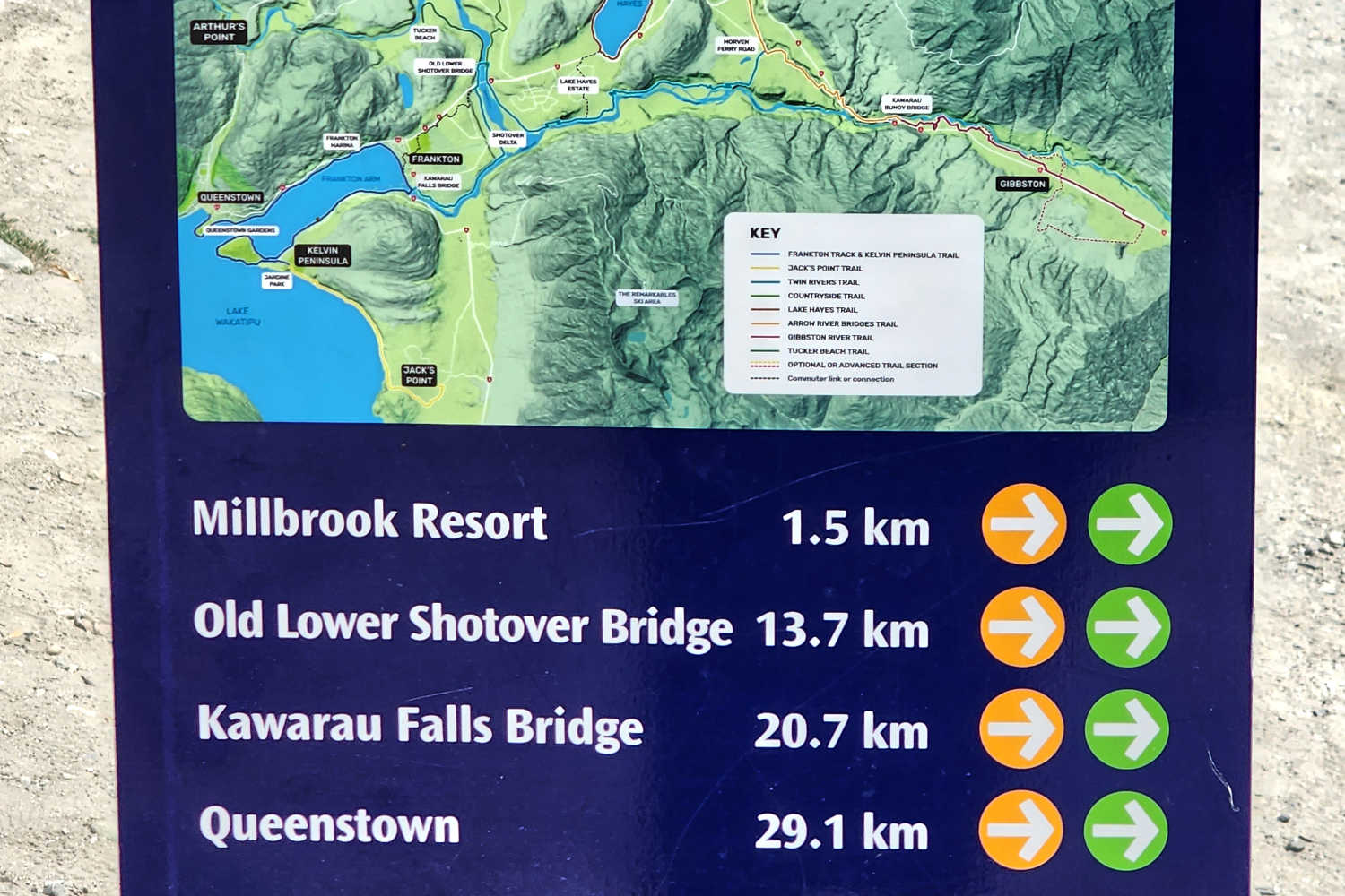 Arrow Bridges River Trail signage, South Island NZ