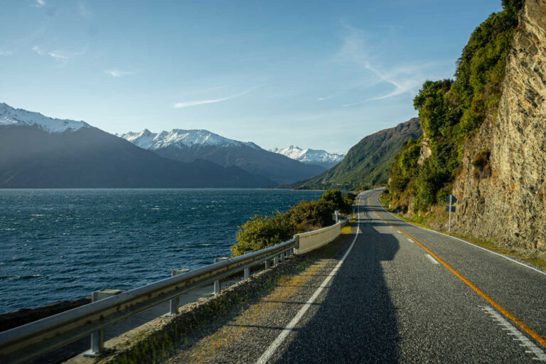 Haast Pass road with Wanaka Lake on the left, New Zealand
