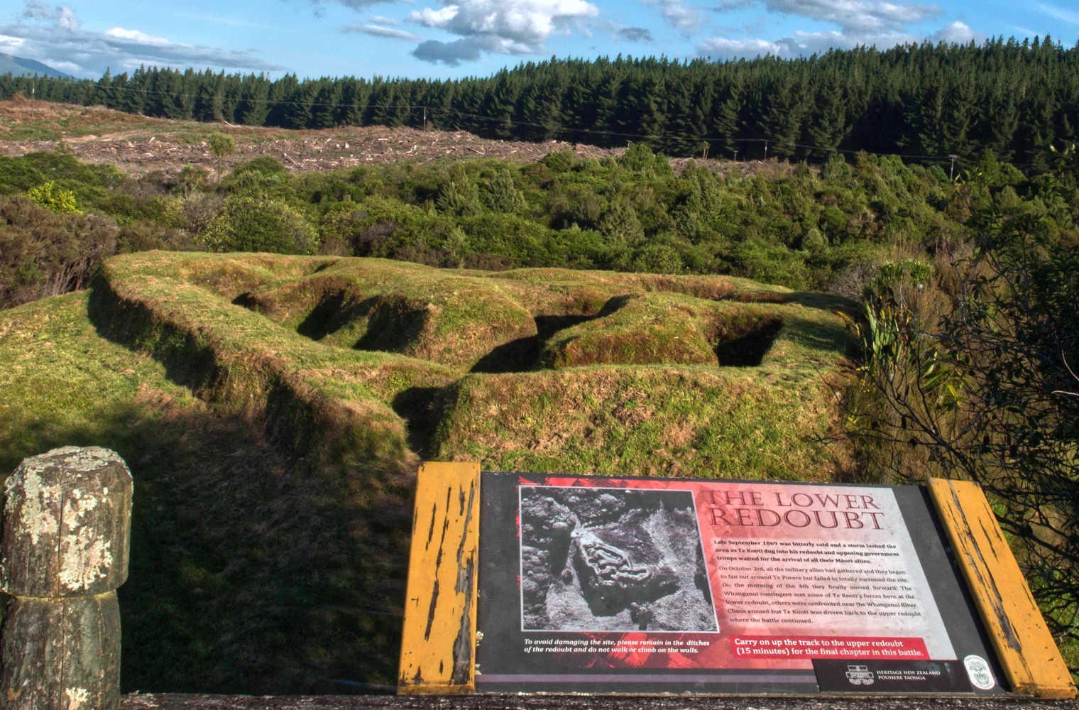 NZ Land Wars heritage sites, Te Porere, the earthworks of the lower redoubt, Taupo, North Island, New Zealand
