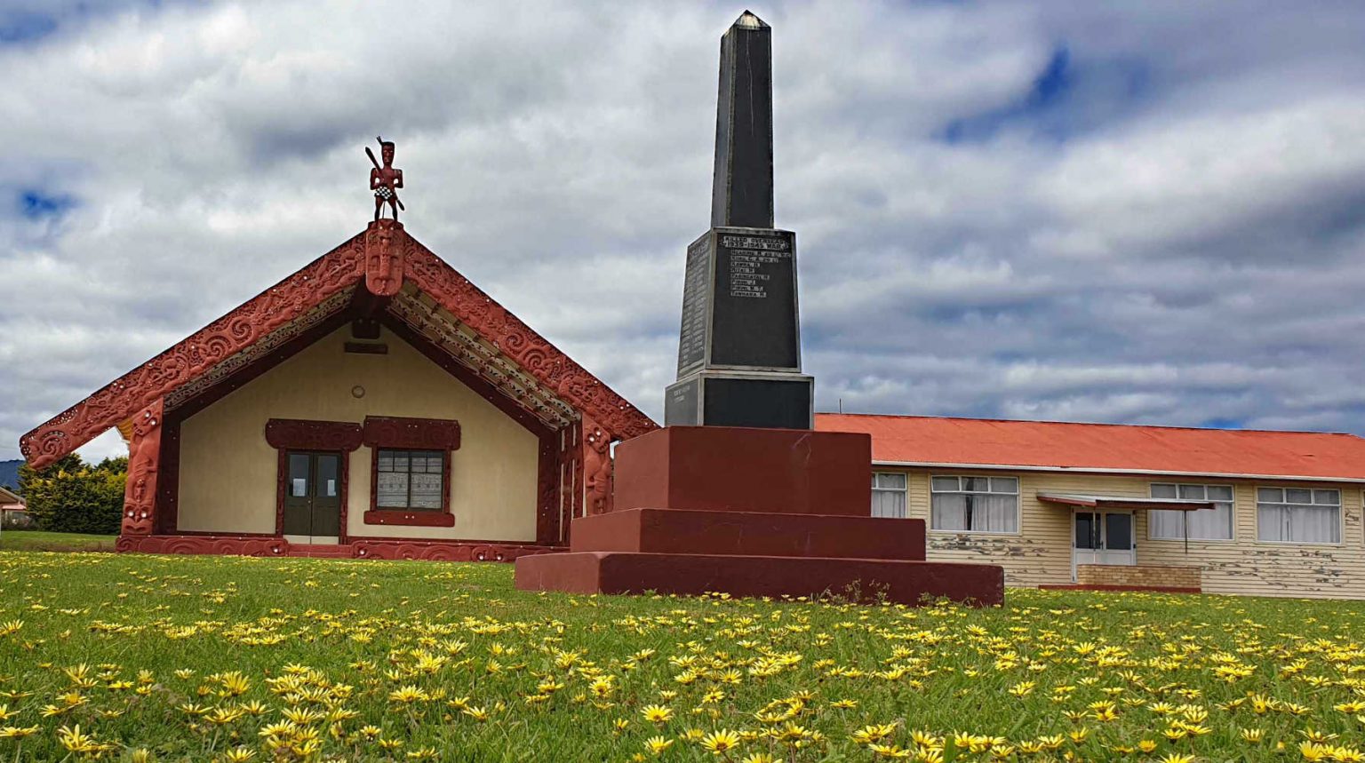 TE KAHA vicnity Marae with its military memorial, New Zealand