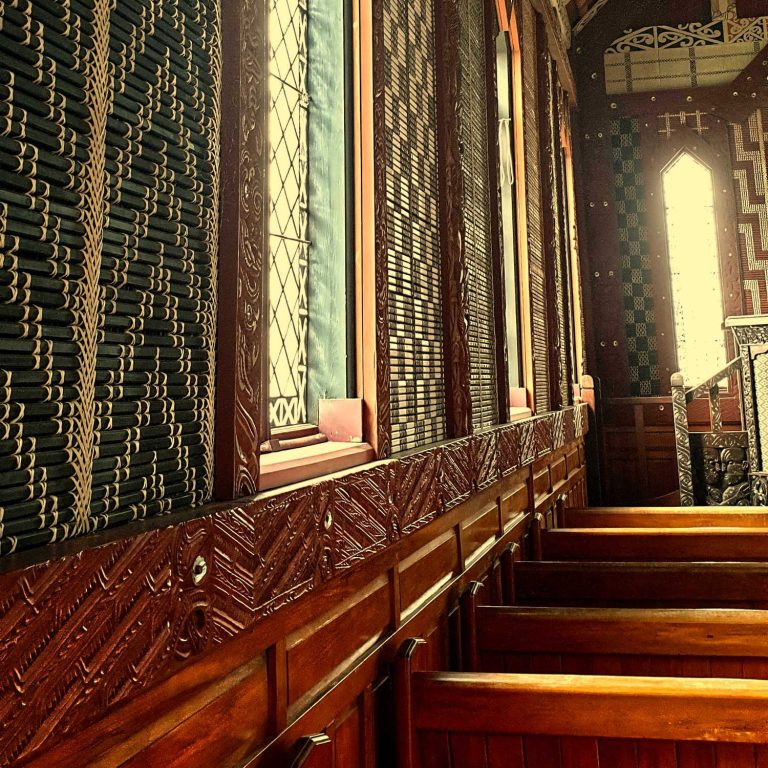 Tikitiki church interior wall woven panels, New Zealand