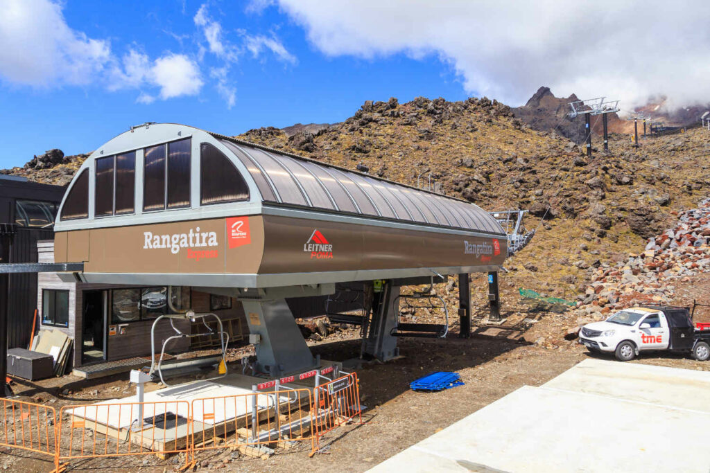 Base station of the Rangatira skilift on volcano Mount Ruapehu in the Tangariro national park in New Zealand