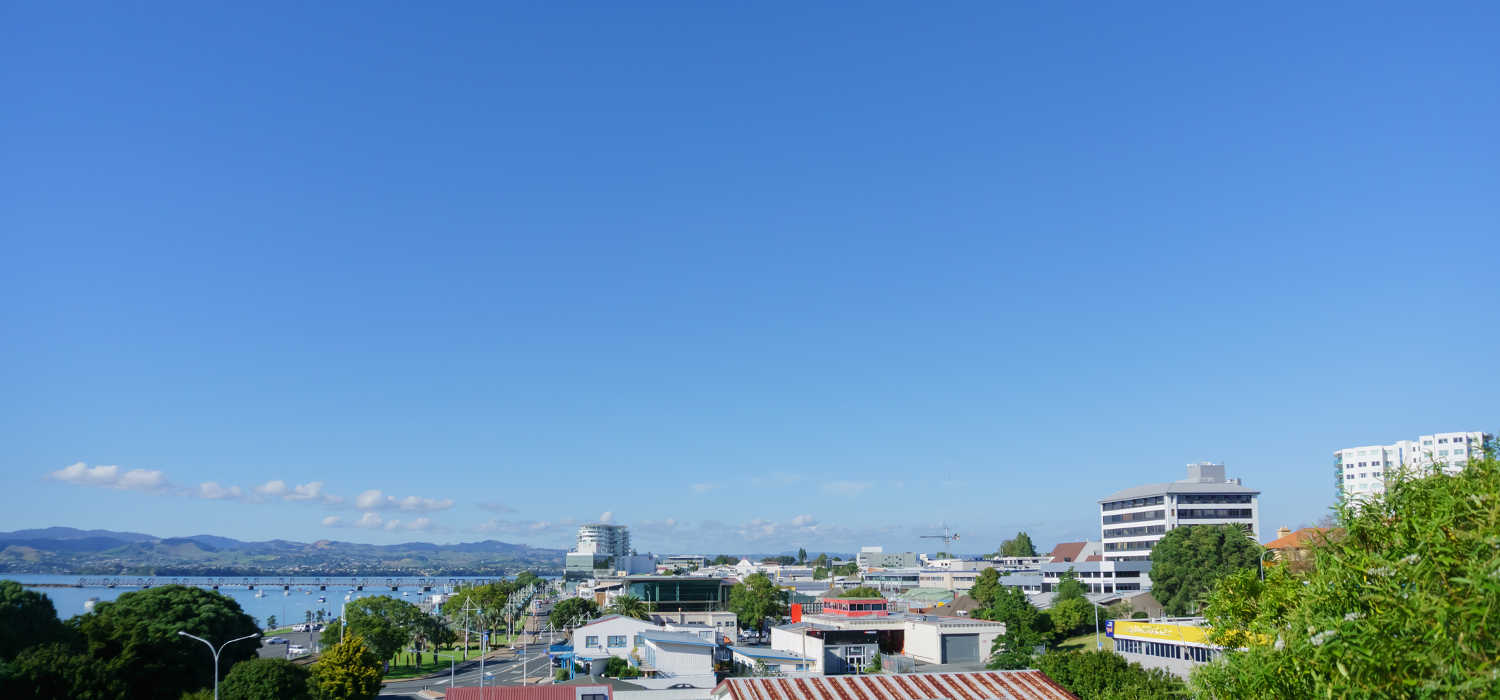Overlooking Tauranga central business district from Monmouth Redoubt, New Zealand