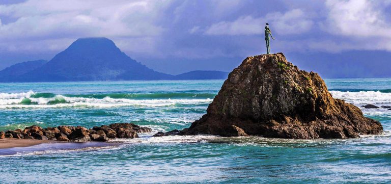 The Lady on the Rock' remembering the Maori women of Mataatua, Whakatane Bay, Bay of Plenty, North Island, New Zealand
