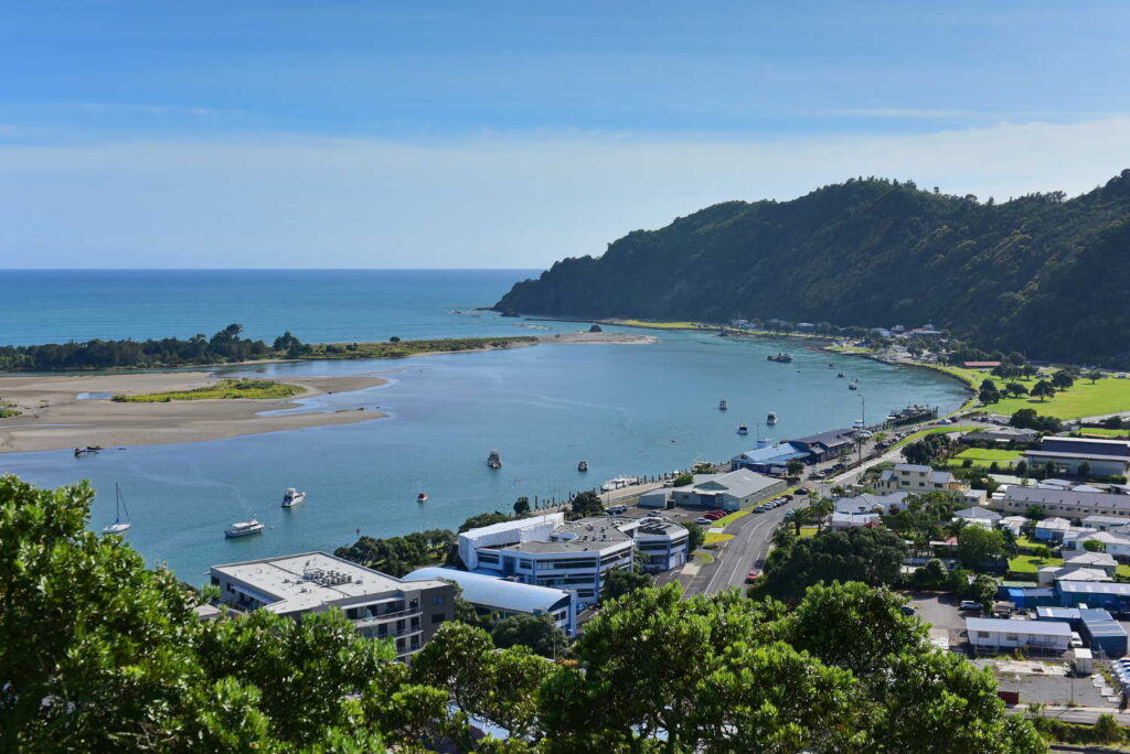 View of Whakatane town from Puketapu Lookout at Whakatane town in New Zealand