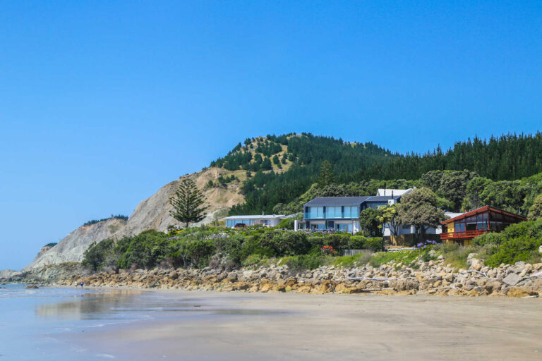 Beach houses at Waimarama Beach, Hawke`s Bay, New Zealand