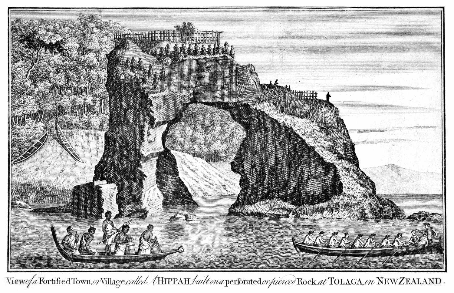 Captain James Cook FRS 1728 1779 British explorer, navigator, cartographer, Captain Royal Navy. Fortified town Tolaga New Zealand Hippaii coast