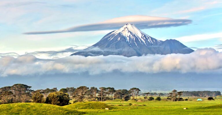 Volcano Taranaki. New Zealand. Cape Egmont. Natural ecological clean island, Taranaki, New Zealand