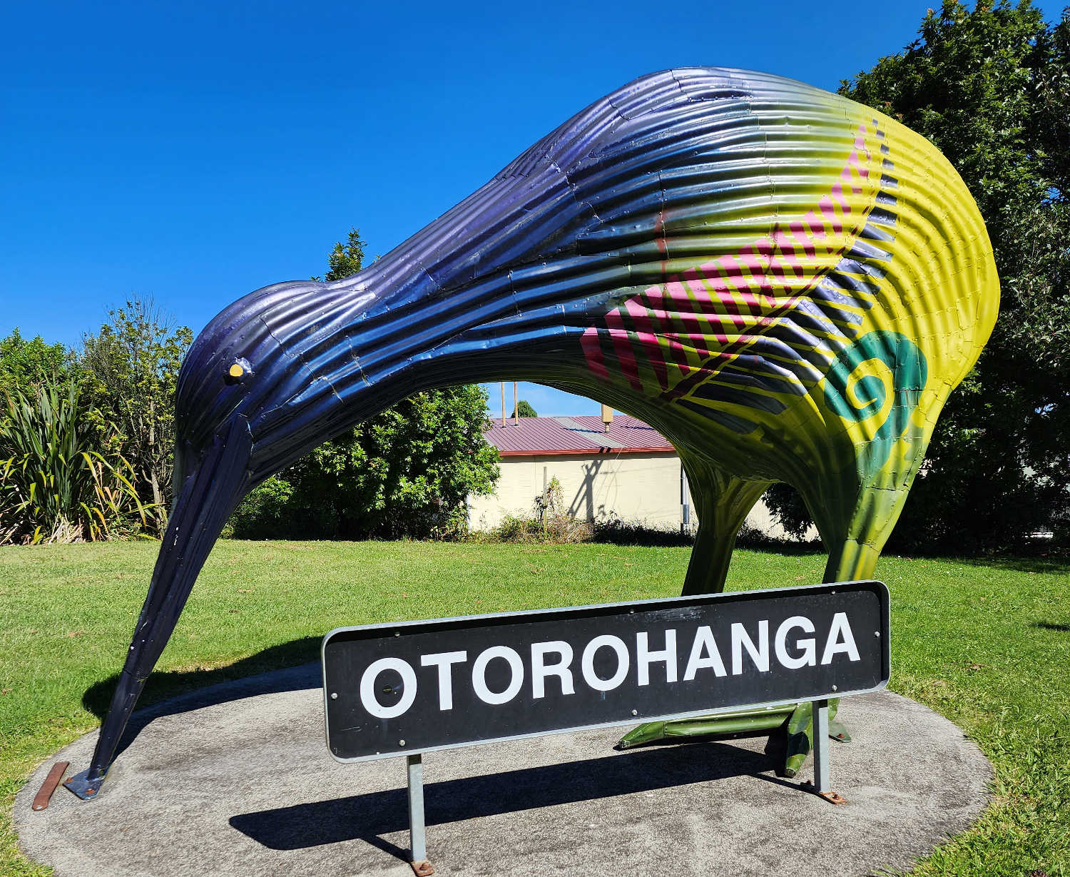 Otorohanga kiwi sculputre facing town entrance SH3, Waikato, New Zealand