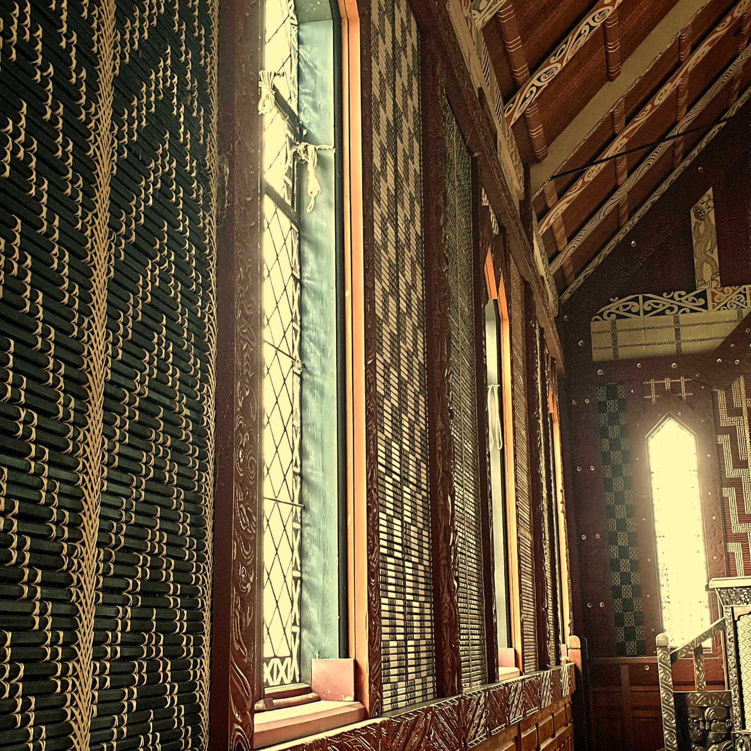 Tikitiki church interior wall woven panels, New Zealand