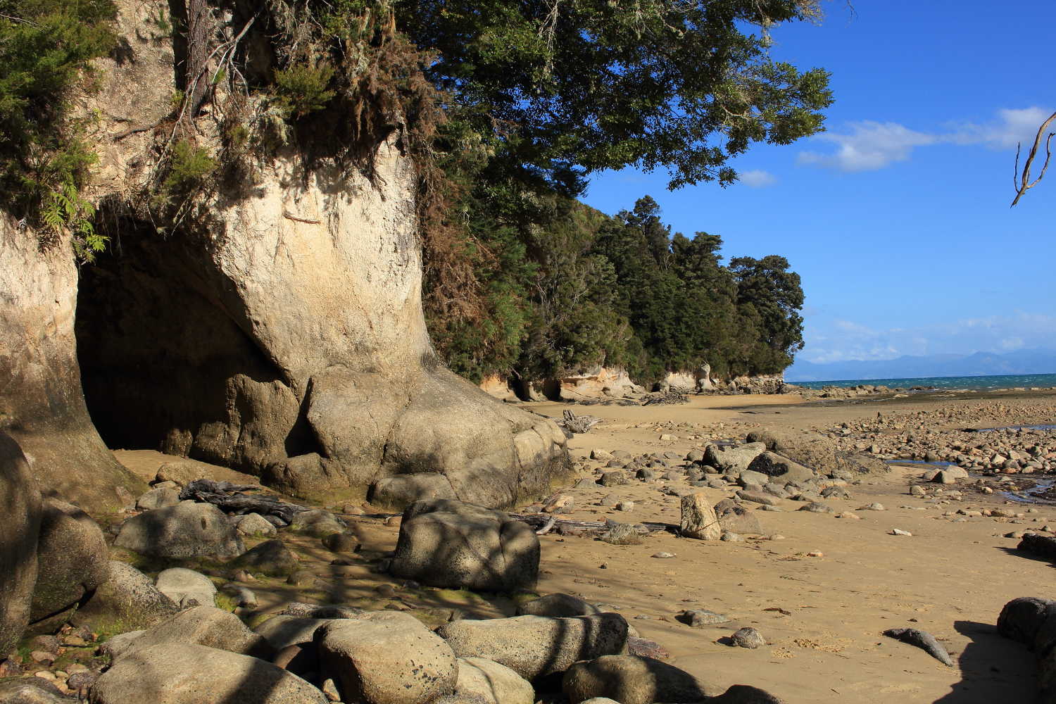 Adventurous Beach with a cave at Tinline Bay in Abel Tasman, New Zealand