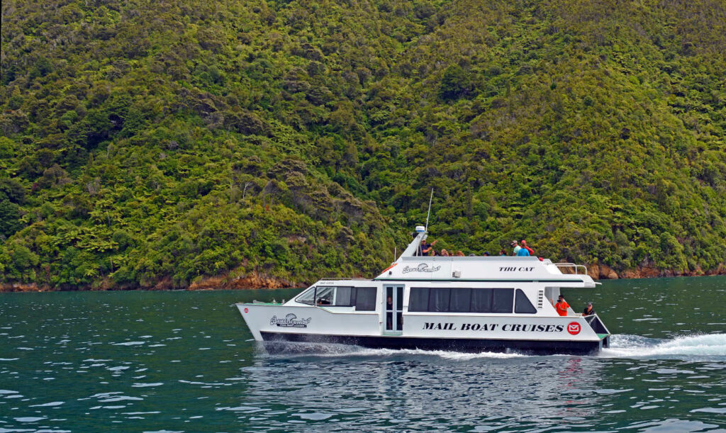 Cruising in The Marlborough Sounds on a mail boat catermeran, Picton, New Zealand