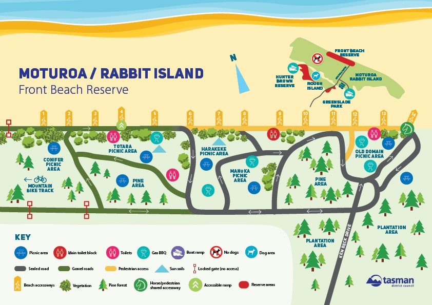 Moturoa Rabbit Island Beach Map