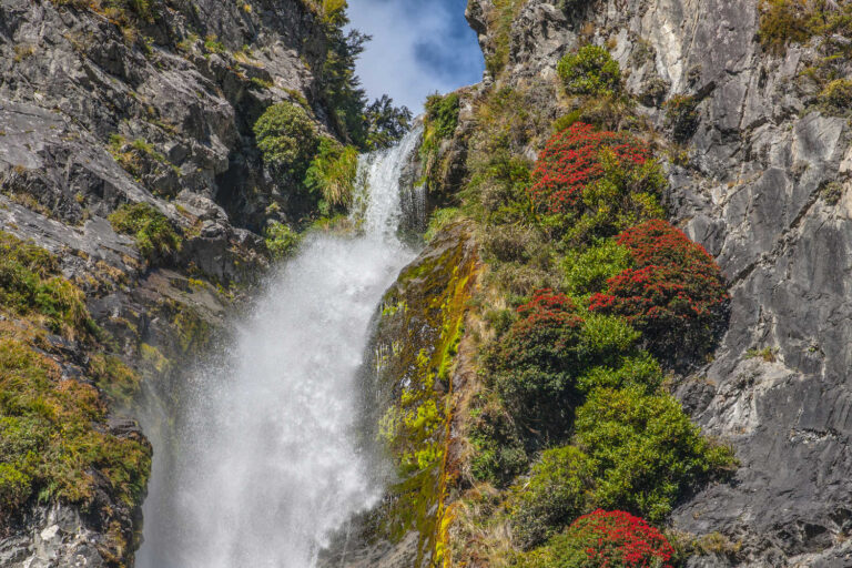 Devils Punchbowl falls in Arthurs pass National park, New Zealand
