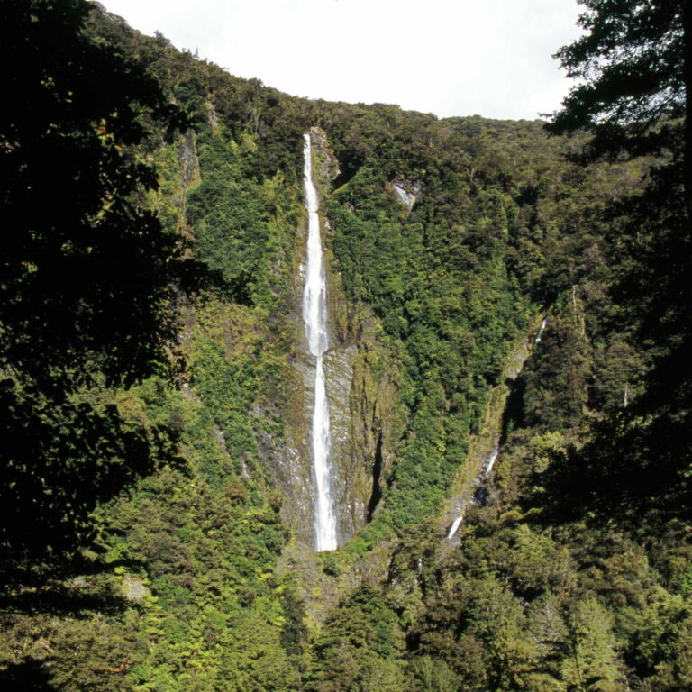Humboldt Falls in Hollyford Valley, Fiordland National Park, New Zealand