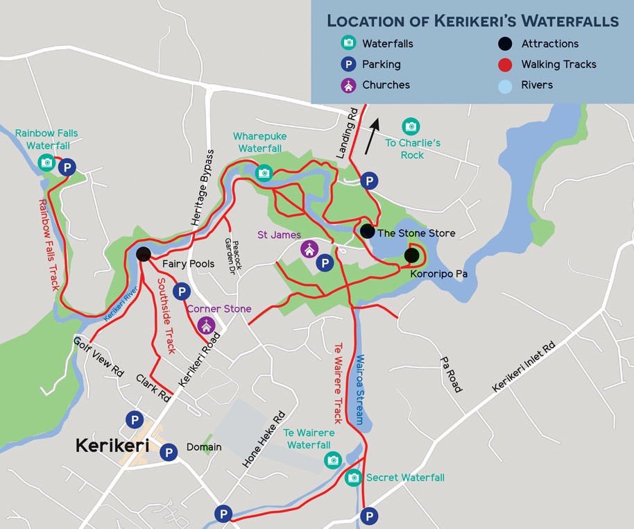 Kerikeri falls location map, New Zealand