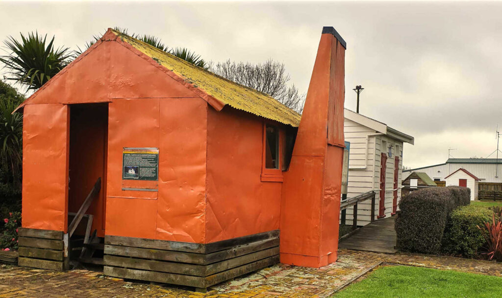 Original orange High BackCountry Hut 1964, Ongaonga heritage park, Central Hawke's Bay, New Zealand