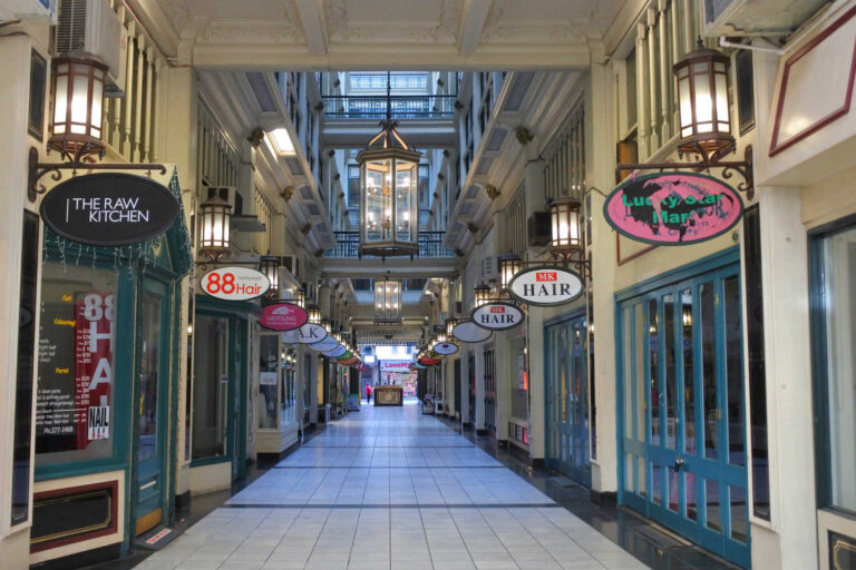 Boutique shops in Strand Arcade on Queen Street Auckland New Zealand.It`s one of the oldest arcades in Auckland City, The Strand Arcade dates back to 1910.