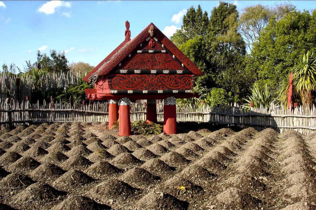 Hamilton Gardens, traditional Maori cultivation practices and storehouse, Waikato, New Zealand