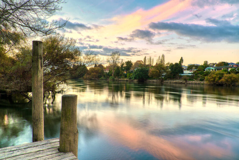 Sunset along the Waikato River in Hamilton, Waikato, New Zealand